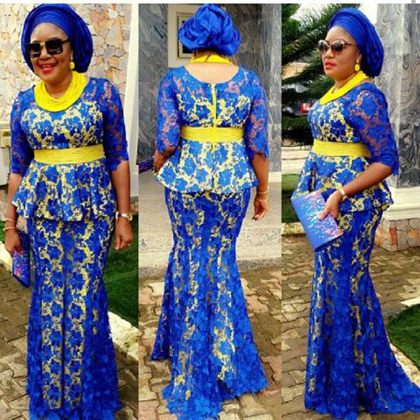 

plus size african royal blue evening dresses yellow 2021 long mermaid nigerian women plus size formal gowns half sleeves big dress, Black;red