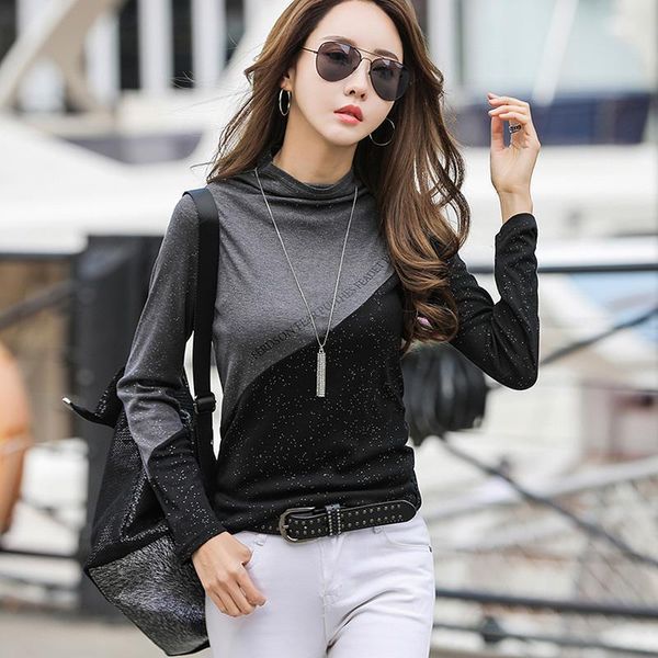 

oversized t shirt femme long sleeve t-shirt women clothes poleras mujer de moda 2021 half turtleneck tshirt women top, White