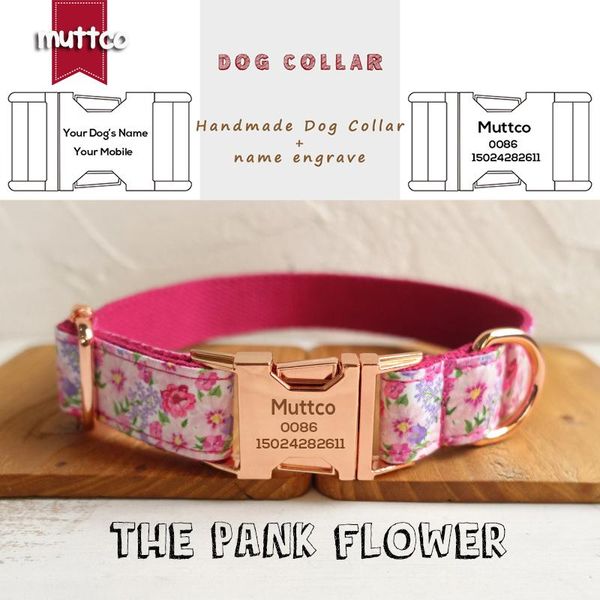 

dog collars & leashes muttco engraved pet name retailing handmade collar the pink flower fashionable anti-lost and 5 sizes udc048m