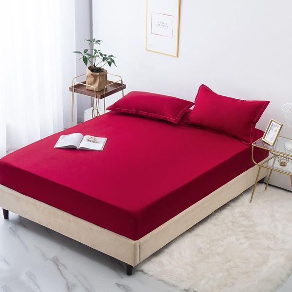 

sheets & sets product 1pc solid fitted sheet mattress cover four corners with elastic band bed sheet(need order cases)
