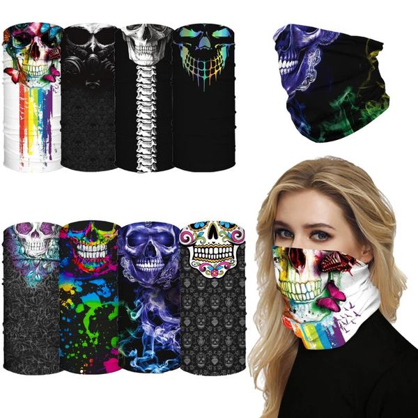 

1 pc skull printed neck tube ski scarf motorcycle balaclava cycling bicycle anti-uv anti-dust headwear outdoor ride neck mask, Black