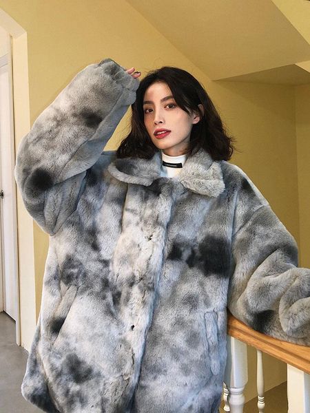 

women's fur & faux 2021 winter korean version of the rex coat female mid-length thick warm plush trend, Black