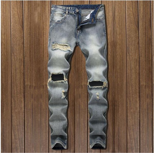 

new trend jeans men's loose straight casual pants retro slim pants nostalgic, Blue