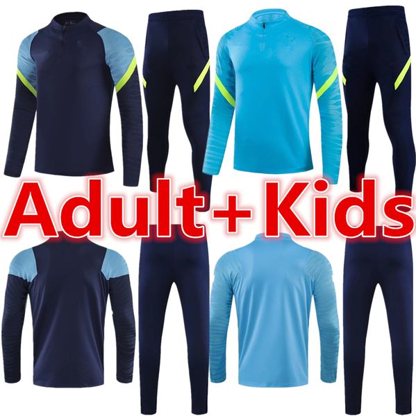 

21 22 tottenhames tracksuit kits purple kids soccer jogging suits football training suit set long sleeve uniforms survetemen, Black
