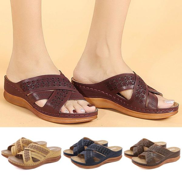 

slippers summer slip-on wedges beach slipper woman shoes open toe breathable flip flops embroidery zapatos de mujer women's, Black