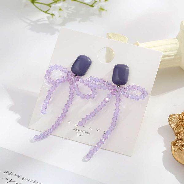 

purple handmade beaded earrings net red simple crystal earrings