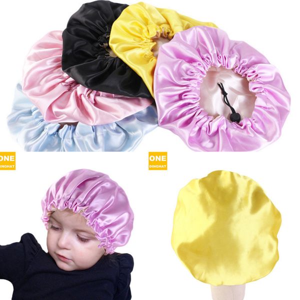 

2021 hair protection cap cute children hat hats beanie nightcap adjustable buckle double layer satin candy color baby h24qz2t, Yellow