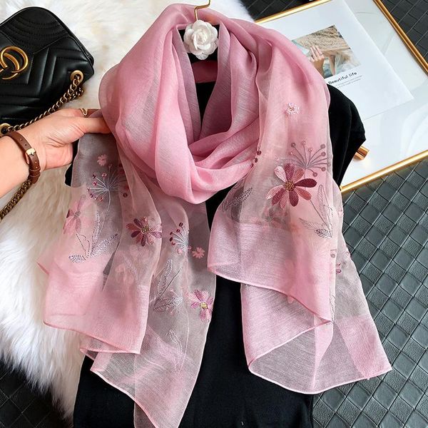 

new silk wool scarf women embroidery spring and summer solid color long scarves pashmina female shawl hair hijab bandana, Blue;gray