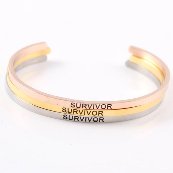 

bangle 3 colors stainless steel engraved positive inspirational quote " survivor stamped cuff mantra bracelet for women, Black