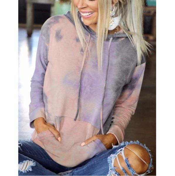 

women's hoodies & sweatshirts autumn ladies sweatshirt 2021 tie-dye printing loose long-sleeved hooded streetwear em*, Black