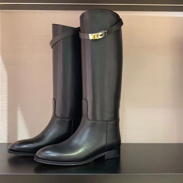 

luxury designer boots, womens classic full leather knight cowboy shoes, tube fashion flat heel 35-42 size, Black