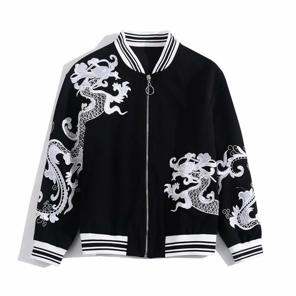 

1109 2021 spring a line long sleeve lapel neck fashion coat zipper prom fashion flora print panelled brand same style n, Black