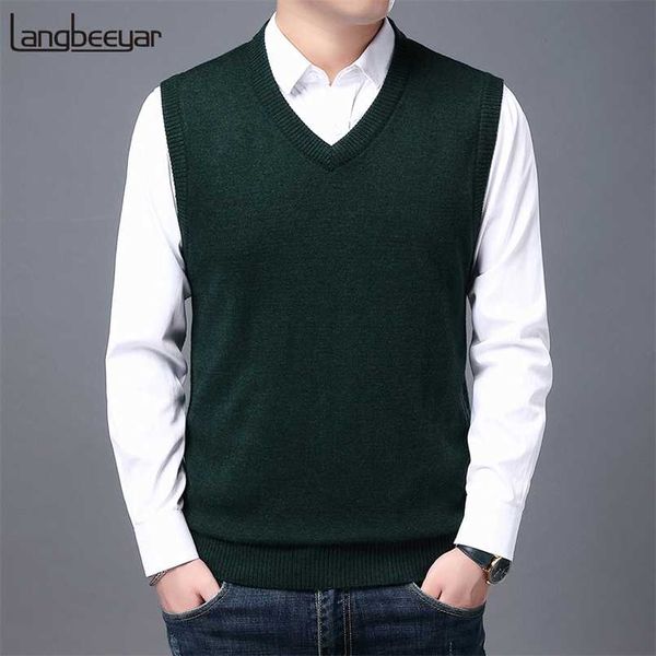 

autum winter fashion brand knit sleeveless vest pullover mens casual sweaters designer woolen mans clothes 211006, White;black