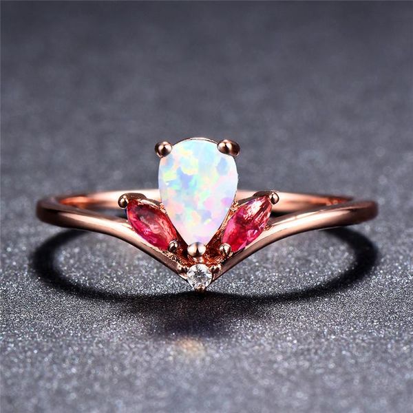 Hochzeit Ringe Marquise Rainbow Zirkon Ring Weiß Blau Lila Opal Wassertropfen Vintage Rose Gold Farbe Für Frauen Boho Schmuck