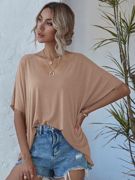 

v-neck batwing sleeve tee q2ls#, White