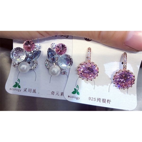 

fashion low price selling wholesale 2pcs/lots diamond crystal more style stochastic 925 silver lady's earings 9.4rer