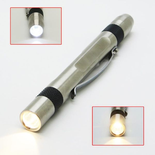 

50pcs/lot dual head yellow beam white beam pocket clip pen waterproof jade identification torch
