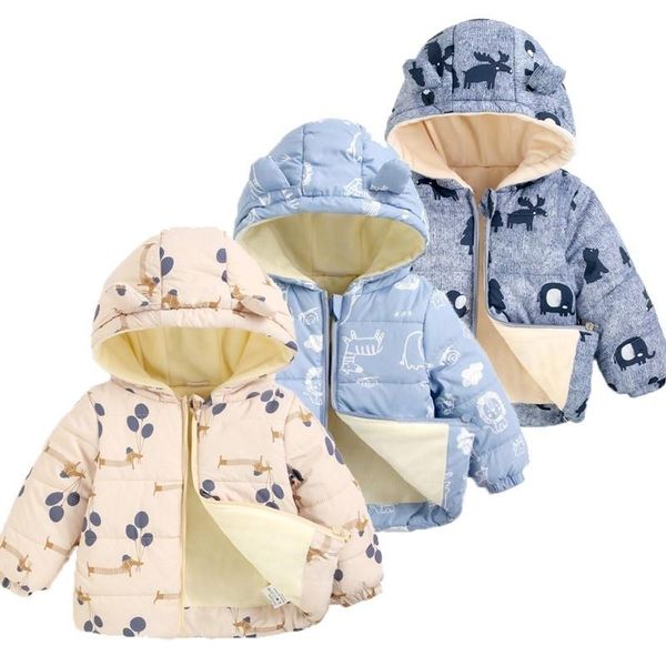 

down coat autumn children's plus velvet padded jacket baby boys girls apring soft warm clothes zipper cartoon hooded thicken out, Blue;gray