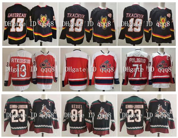 

reverse retro matthew tkachuk johnny gaudreau calgary flames jersey cam atkinson phil kessel oliver ekman-larsson arizona coyotes hockey, Black;red