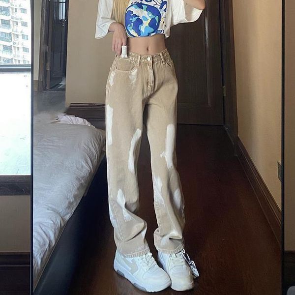 

women's jeans summer high waist straight 2021 casual fashion harajuku bf trousers cotton ladies retro students simple y2k, Blue