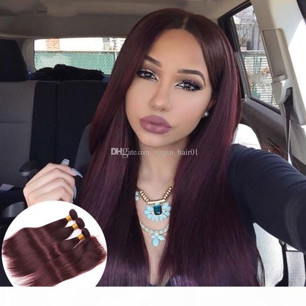 

99j straight hair with closure raw indian hair bundles dark wine red lace closure bleached knots burgundy indian straight virgin human hair, Black;brown