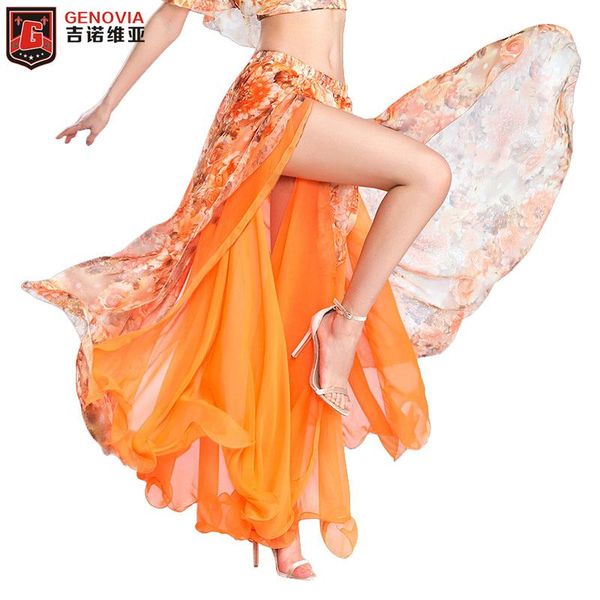 

women belly dance costume dance double color chiffon with 2 slit skirt 5 colors, Black;red