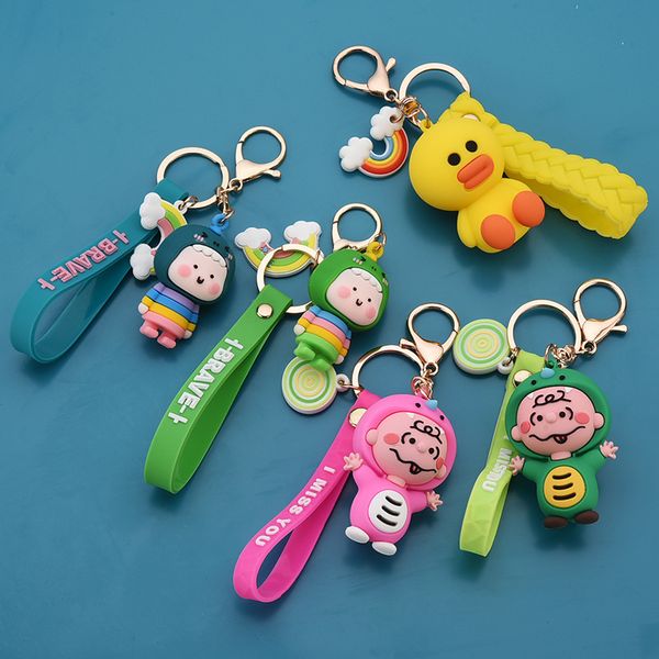 

2021 fashion keychain new dinosaur prince charlie silicone doll yellow duck rainbow keyring student bag pendant, Silver