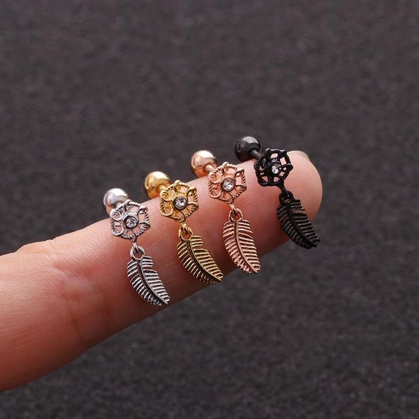 

other cz leaf cartilage earring tragus stud conch rook small tiny helix ear piercing jewelry, Slivery;golden