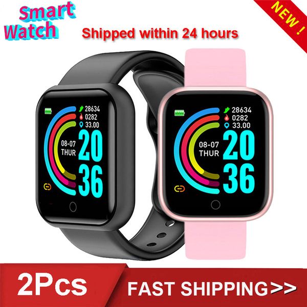 

2021 y68 men women bluetooth smartwatch fitness tracker sports watch d20 heart rate monitor blood pressure smart brace watchesg, Slivery;brown