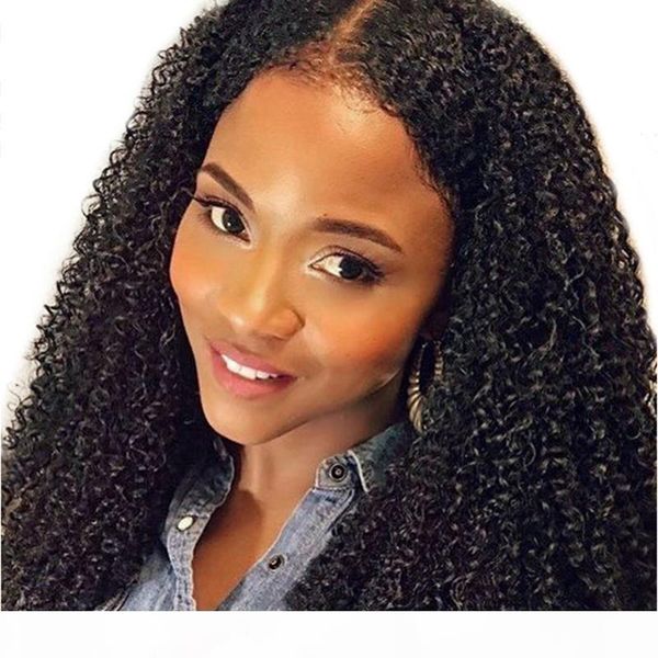 

afro kinky curly human hair wig for black women unprocessed virgin mogolian pre plucked glueless human hair lacefront wigs baby hair, Black;brown
