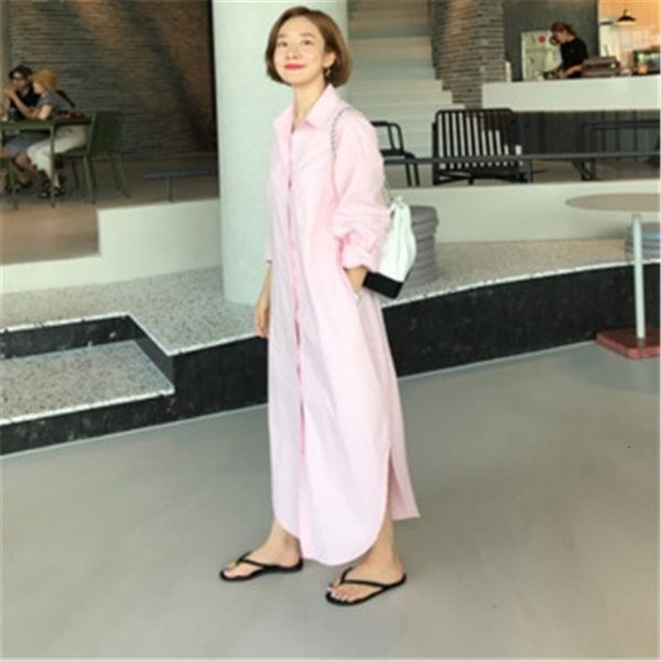 

2021 spring new solid loose plus size shirt long cotton full turn down collar women blouses e362, White;black