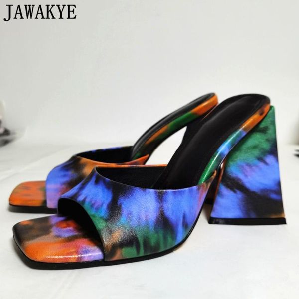

slippers multicolor triang chunky high heels mules women slip on ladies slides open toe sandals party shoes woman zapatos mujer, Black