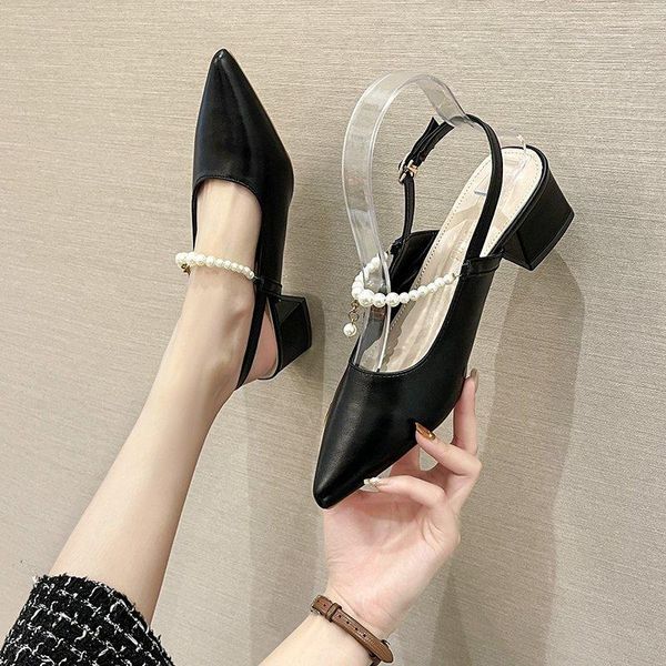

dress shoes llogai summer women sandals beaded high heels nice wild pointed stiletto heel with rhinestones sandalias mujer, Black