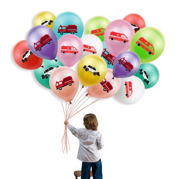 

party decoration 10pcs ambulance fire truck car balloon baby shower boy girl birthday printed latex kids toy 5d