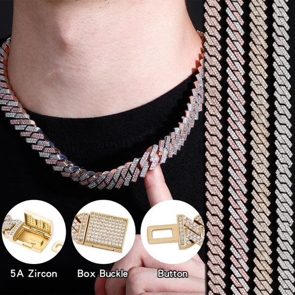 

chains 12mm/14mm iced micro pave cubic zirconia cuban chain necklace with box clasp hip hop fashion jewelry gift men women, Silver