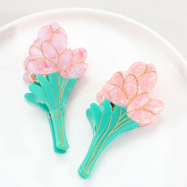 

women tulip flower hair clip korean style acetate hair claws new fashion geometric barrettes elegant hairpins hair accessories, Slivery;white