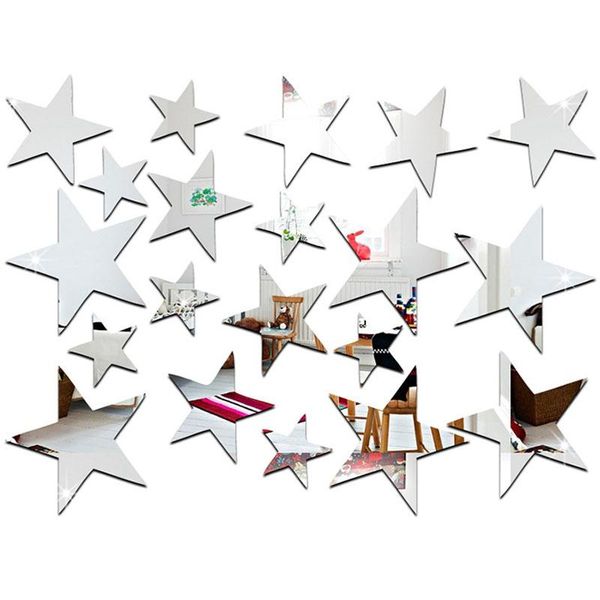 

wall stickers 3d sticker, 20 x star art mirror sticker surface decal home room diy decor (silver)