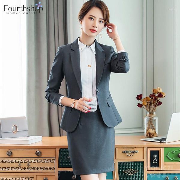 

elegant office lady skirt suits women 2 pieces set skirts and blazer jacket business work unifrom clothes 2021 spring plus size two piece dr, White