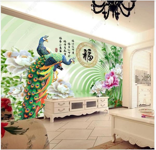 

wallpapers custom po wallpaper 3d murals wall paper modern beautiful and fresh jade carving peony peacock background papers