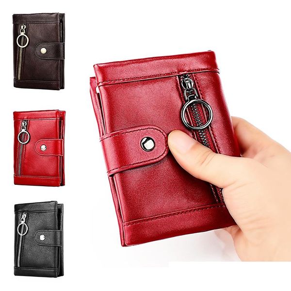 

2021 new ladies wallet women short leather fashion women's folding simple leather small coin wallet red, Red;black