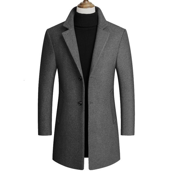 

men's wool autumn winter fashion wool's lapel woollen casual coat reach outerwear male clothes ihdc, Black