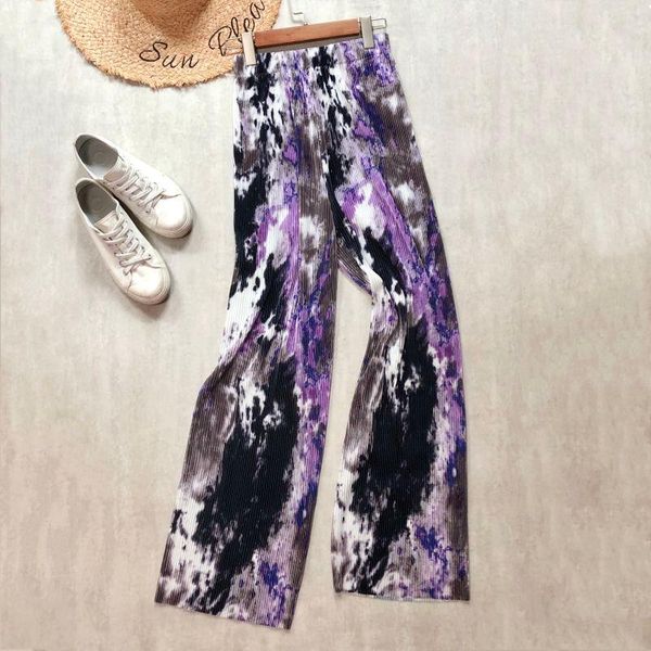 

women's pants & capris women summer pleated wide leg loose casual style tie dye paisley ink painting high waist long trousers graphic p, Black;white