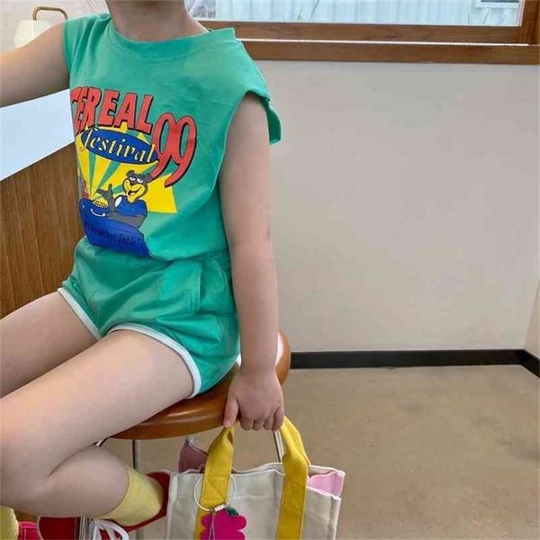 

summer arrival girls fashion letter suit kids korean design sets clothes 210528, White