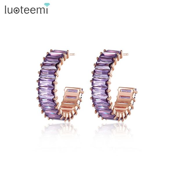 

hoop & huggie luoteemi colorful cubic zirconia earring for women clear shinning jewelry pendientes mujer friends gifts wholesale items, Golden;silver