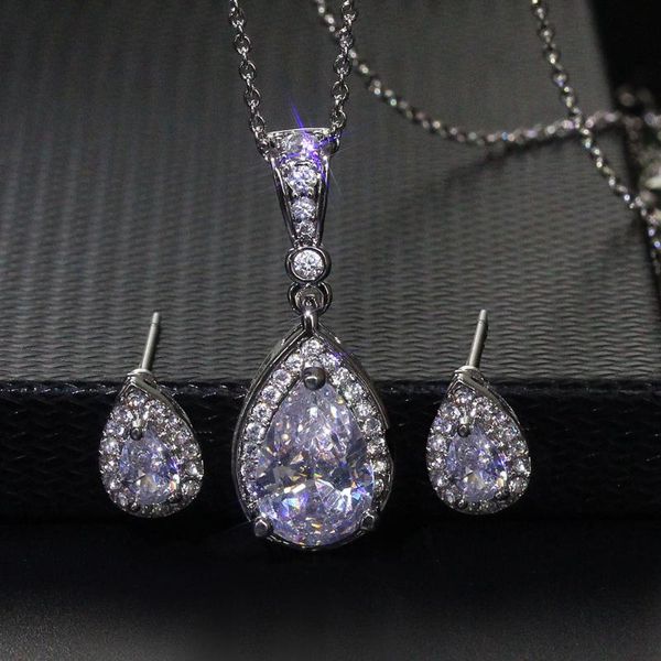 

earrings & necklace zhouyang waterdrop zircon jewelry set for women wedding engagement bride gifts silver color neck ear accessories kbs480
