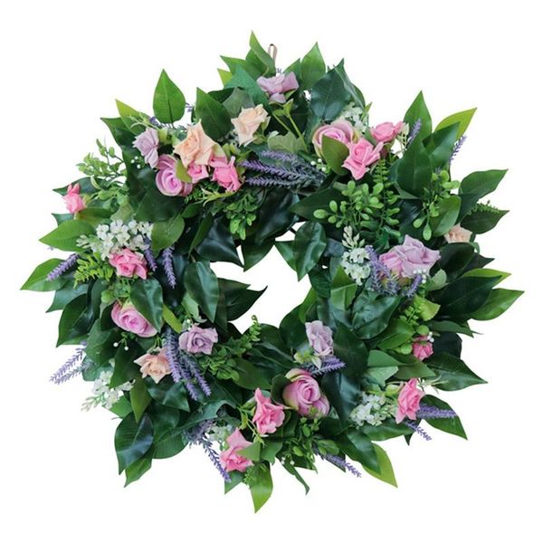 

artificial rose wreath fake leaves wreath with rose flower for front door outdoor indoor garden office wedding decor