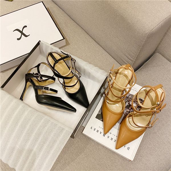 

new low sandals woman leather high heels 2021 summer veet shoes suit beige low-heeled comfort high-heeled pointed suede40 ro9v, Black