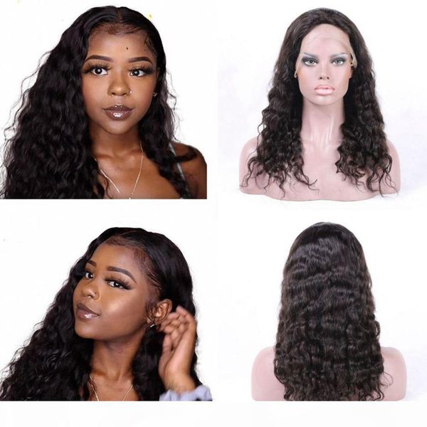 

loose deep wave wig lace front wig pre plucked indian curly human hair swiss lace wigs with baby hair, Black;brown