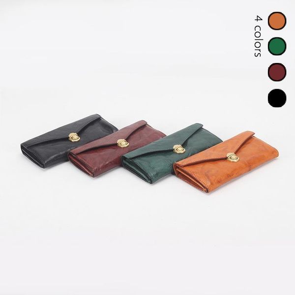

wallets 2021 fashion personalized lady's wallet horizontal multi color vegetable tanned leather can hold mobile phone, Red;black