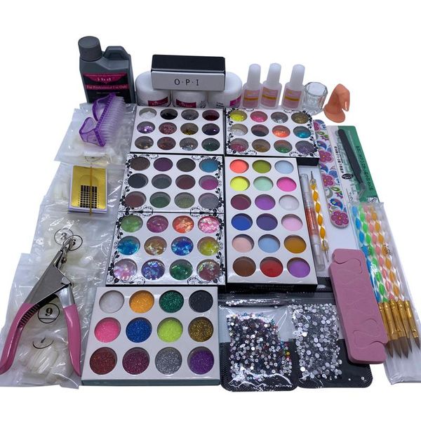 

nail art kits acrylic set 120ml liquid decoration 78color powder glitter clipper primer file tips tool brush tools kit